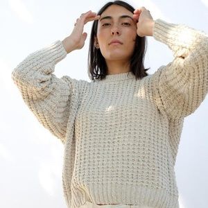 MICAELA GREG Waffle Pullover, Faded Olive, Size Small